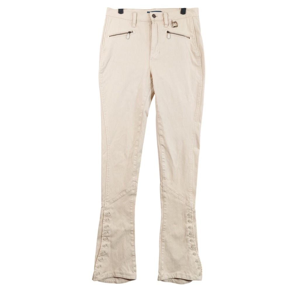 Ralph Lauren Pants Women 30x34 Cream Equestrian Button Cuff Zip Pocket D-Ring
